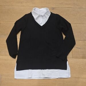 Cable & Gauge Two Fer Collared Sweater S